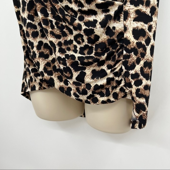 Beacon leopard gathered surplice wrap sleeveless flounce brown cream tank top. - Picture 4 of 9